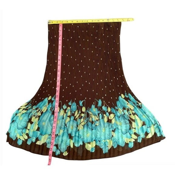 Vtg 90s 4 U Design midi skirt Sz XL brown polka dots pleated turquoise floral - Picture 6 of 9